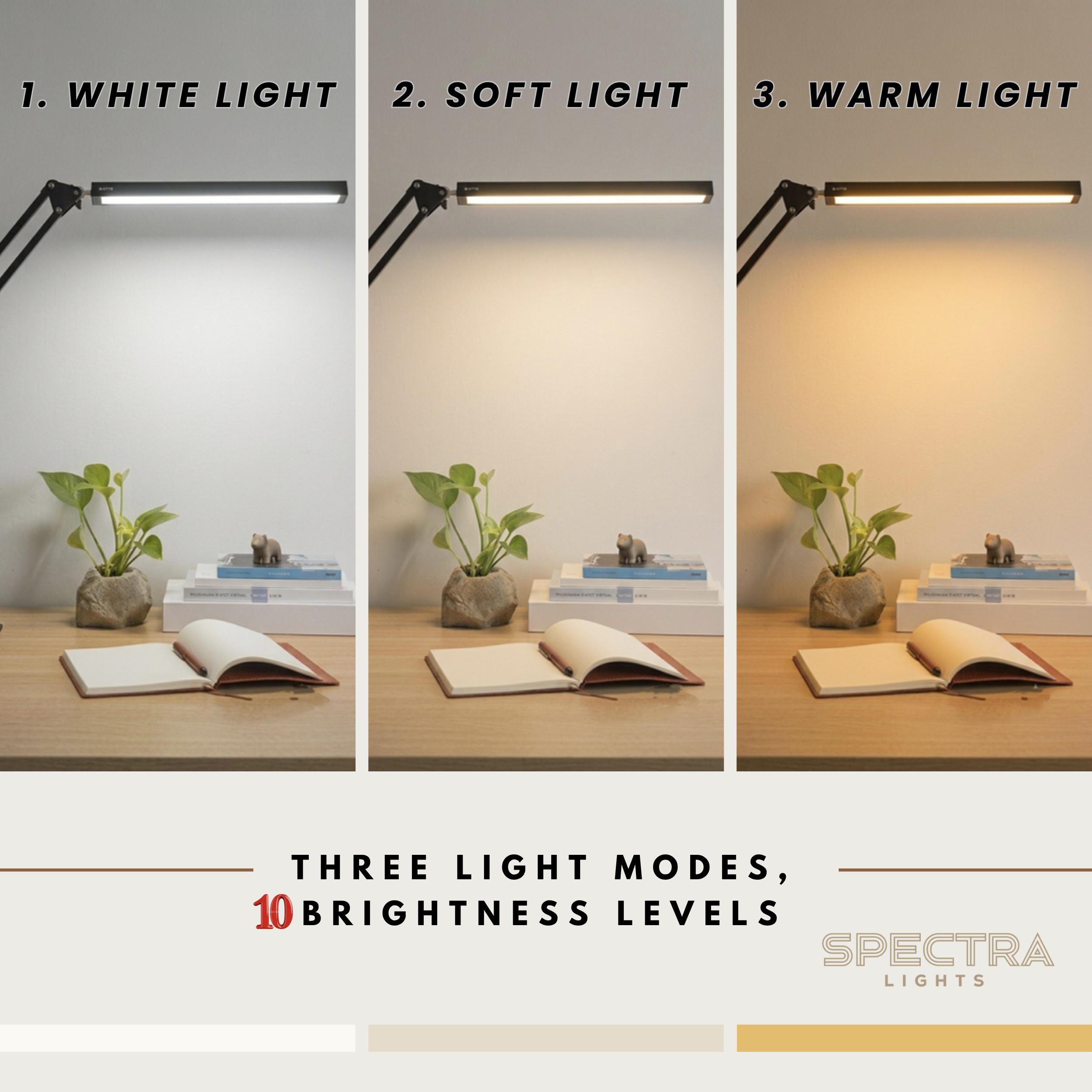 Spectra Lights Modern Desk lamp with Adjustable arm and clamp - for Office, Study Table, Reading Room