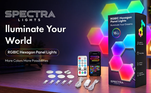 Spectra Lights Pack of 6 Big LED Hexagon Panel – DIY RGBIC Wall Light