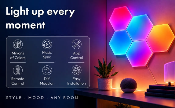 Spectra Lights Pack of 6 Big LED Hexagon Panel – DIY RGBIC Wall Light