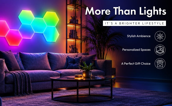Spectra Lights Pack of 6 Big LED Hexagon Panel – DIY RGBIC Wall Light