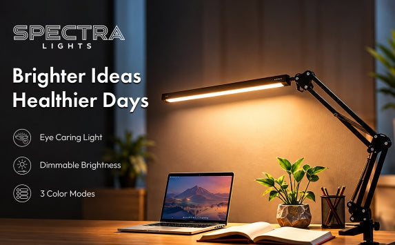 Spectra Lights Modern Desk lamp with Adjustable arm and clamp - for Office, Study Table, Reading Room