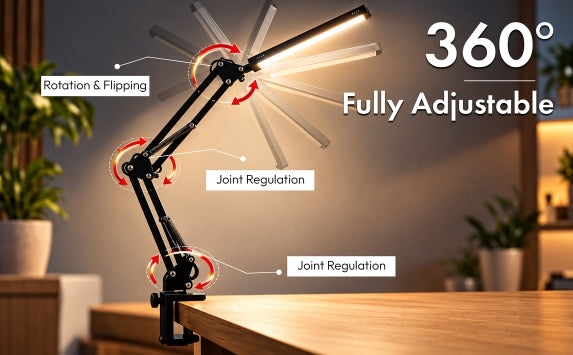 Spectra Lights Modern Desk lamp with Adjustable arm and clamp - for Office, Study Table, Reading Room