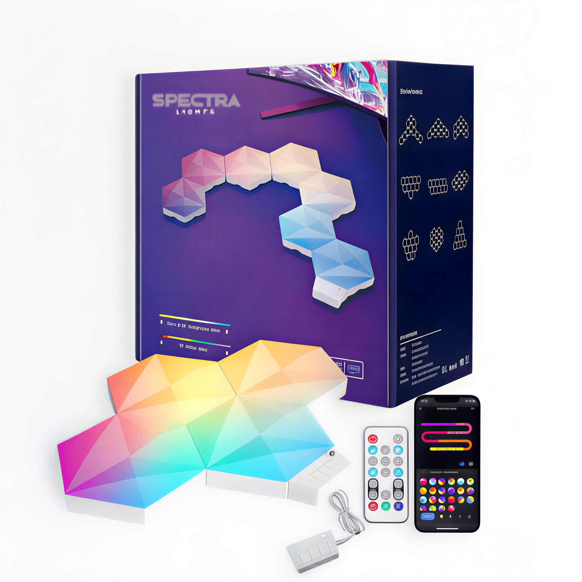 Spectra Lights Pack of 6 Big LED Hexagon Panel – DIY RGBIC Wall Light