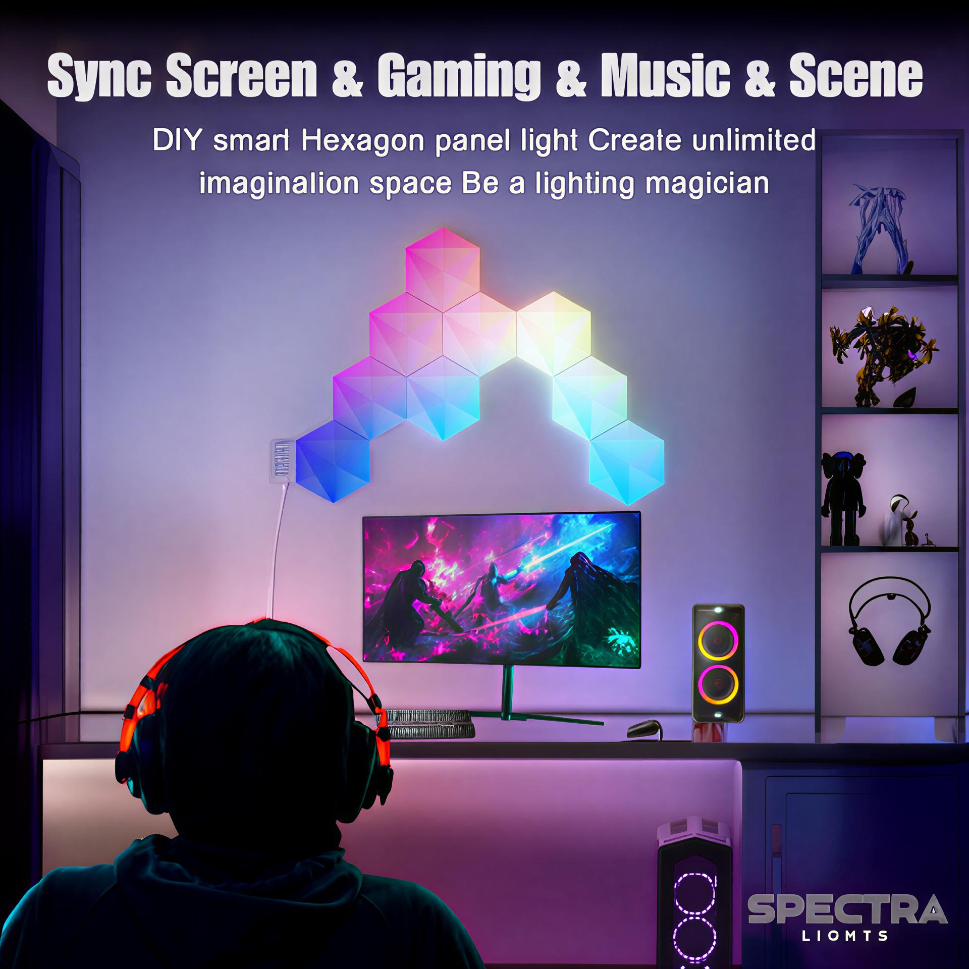 Spectra Lights Pack of 6 Big LED Hexagon Panel – DIY RGBIC Wall Light