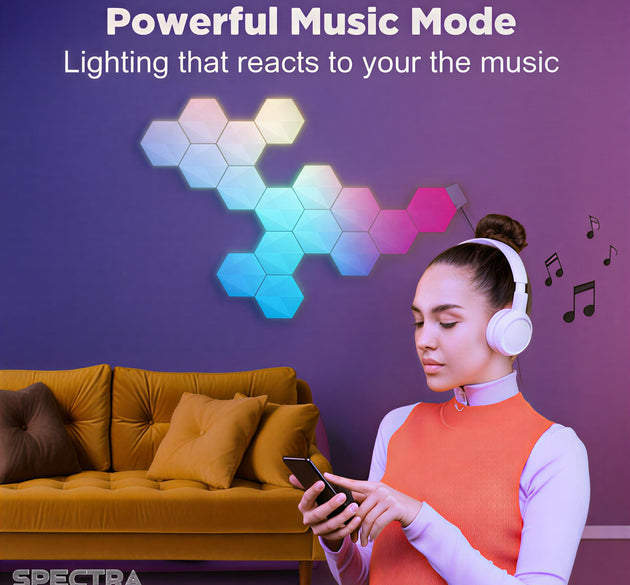 Spectra Lights Pack of 6 Big LED Hexagon Panel – DIY RGBIC Wall Light