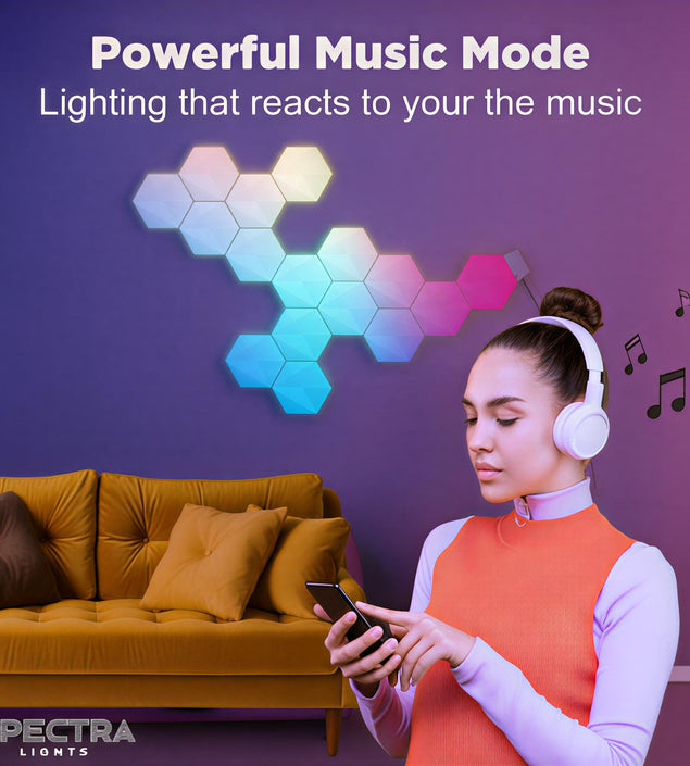 Spectra Lights Pack of 6 Big LED Hexagon Panel – DIY RGBIC Wall Light