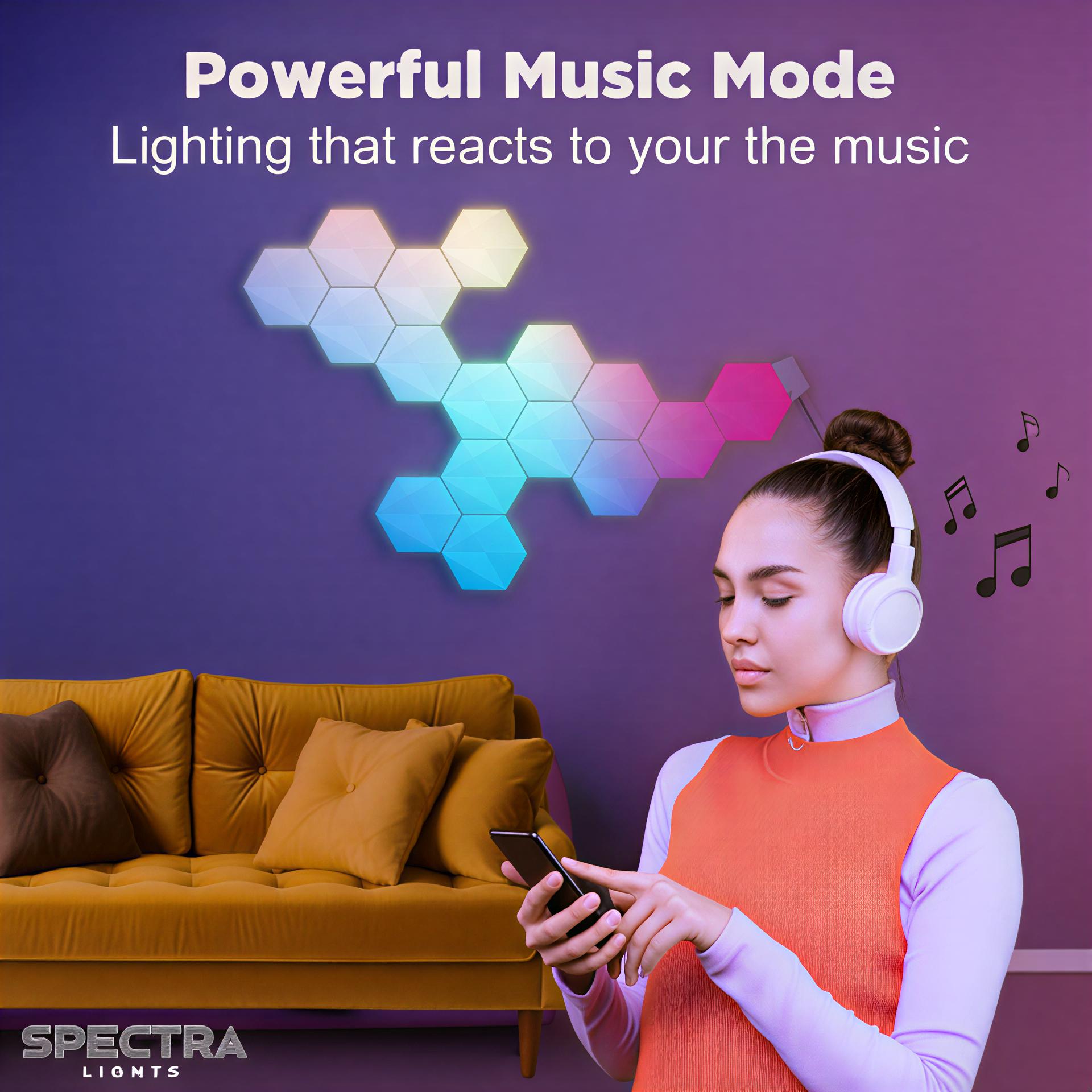 Spectra Lights Pack of 6 Big LED Hexagon Panel – DIY RGBIC Wall Light
